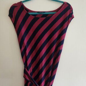 Like New Tommy Hilfiger Dress - Navy Blue and Dark Pink Diagonal Stripes, Sz M